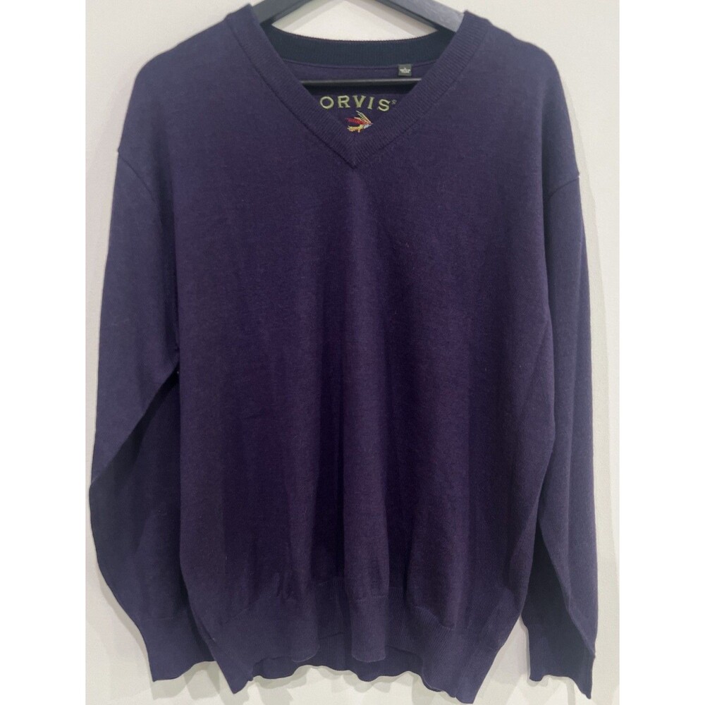 Orvis Purple Merino Wool Pullover Sweater Long Sleeve V-neck Size L